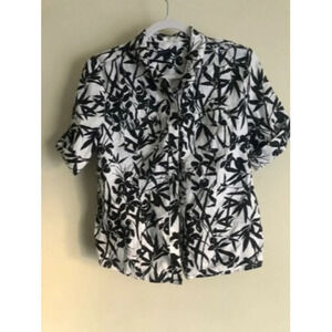 Westbound Petites Women's Short Sleeve Linen Button Down Shirt Size 10P Tropical